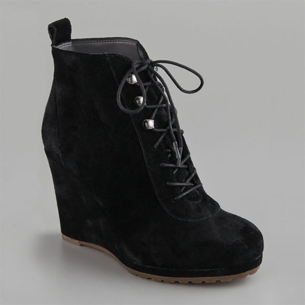 ROSEGOLD Betty Black Suede Wedge Booties